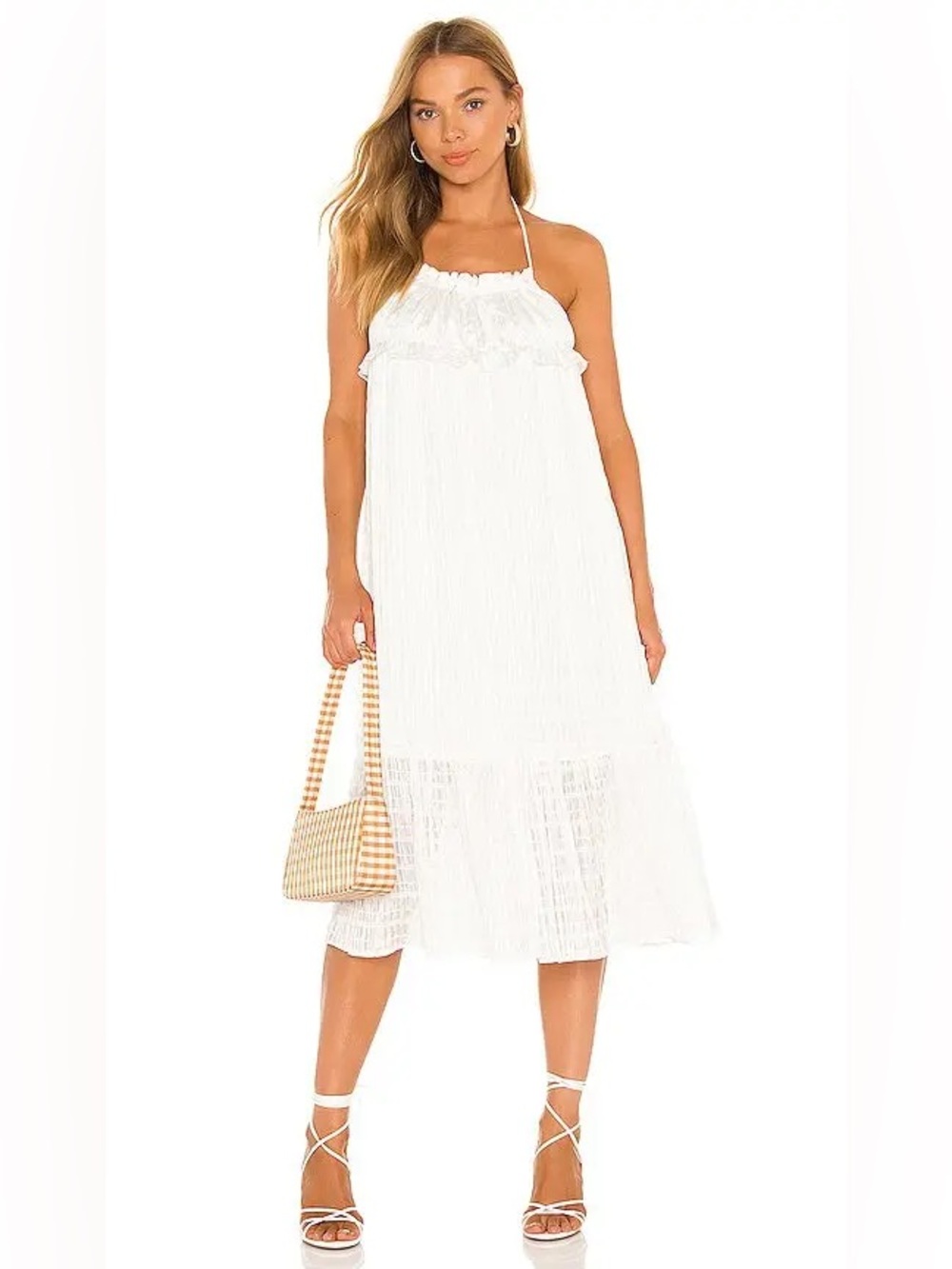 MAJORELLE Lurex Adam Midi Dress in White size L